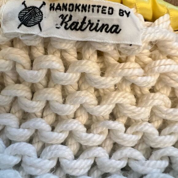 Hand knit Beautiful white and yellow ribbon beaded sweater. Women’s size Medium. - Picture 3 of 8